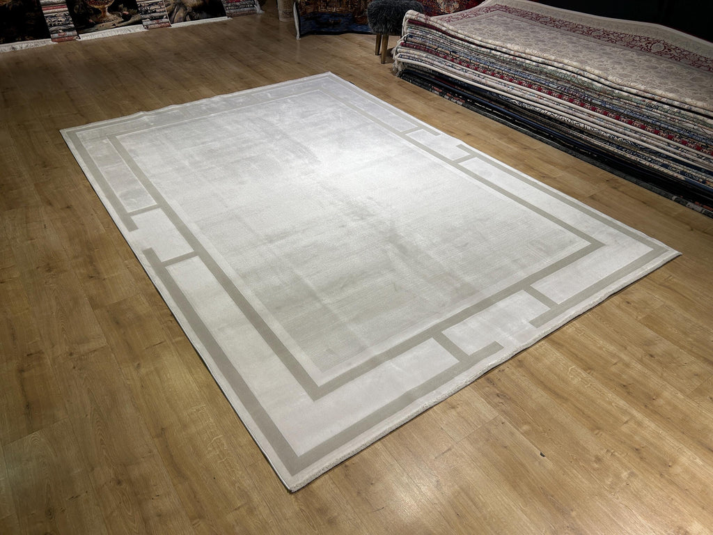 Ivory Beige Bamboo Rug, Minimalist Modern Area Rug