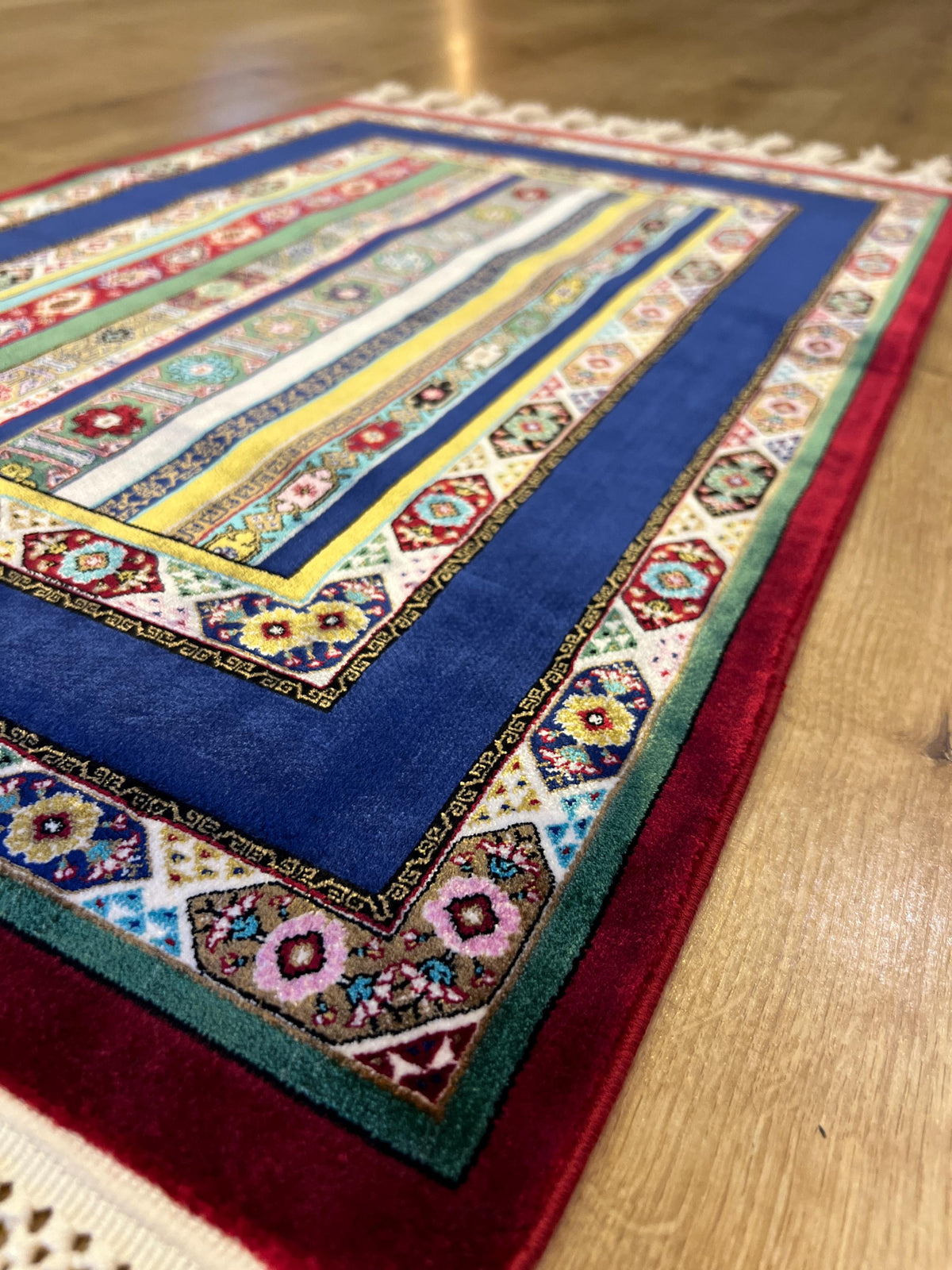 Blue Red Anatolian Style Luxury Silk Decorative Rug, Tapestry