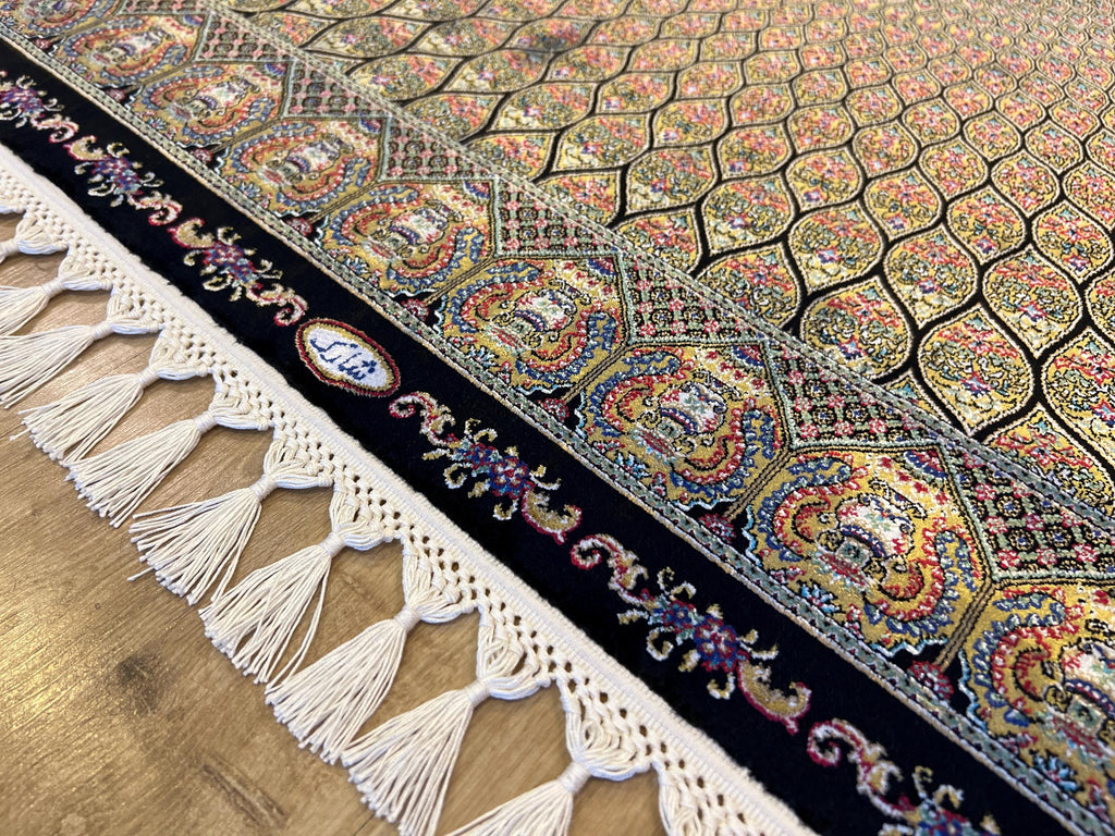 Black Gold Modal Silk Rug, Turkish Table Decor (2x3 ft)