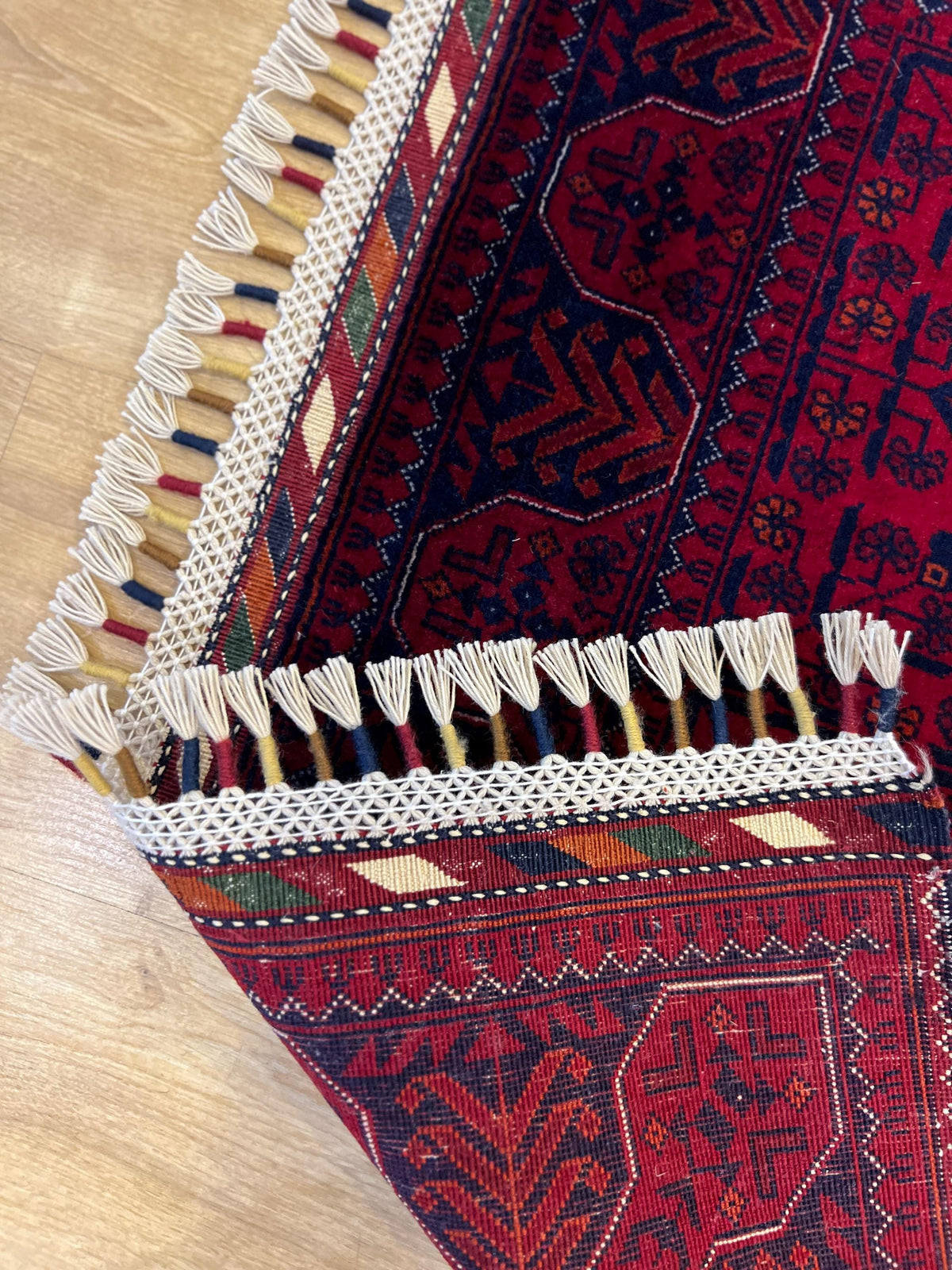 3x10 Traditional Wool Rug, Red & Navy Anatolian Design Carpet, Kilim Rug