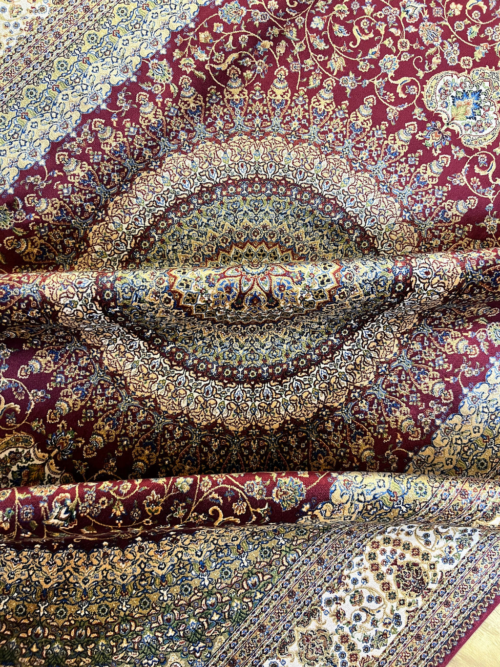 Red Beige Silk Rug, Turkish Carpet, Medallion Design 5x8 ft