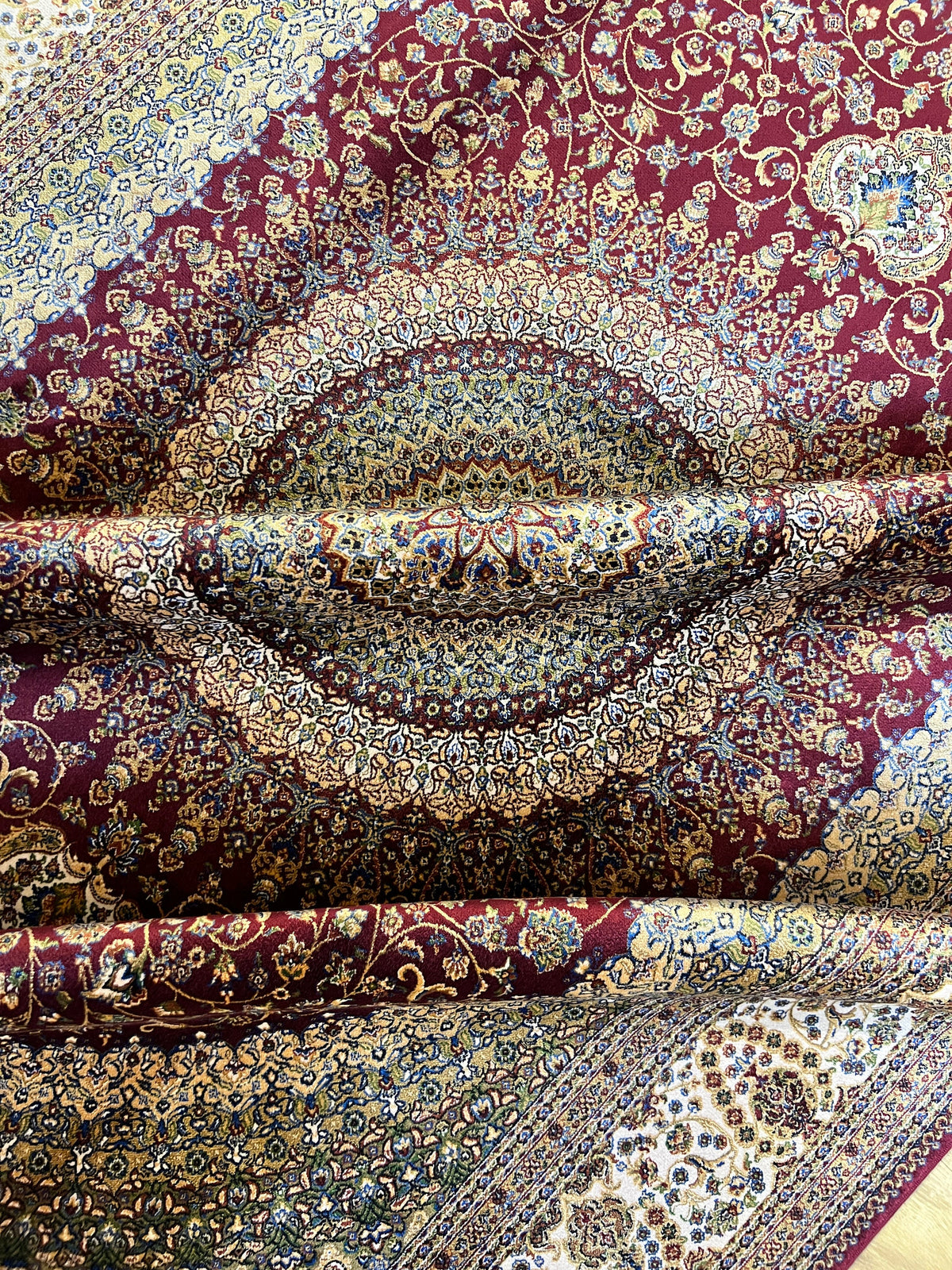 Red Beige Silk Rug, Turkish Carpet, Medallion Design 5x8 ft