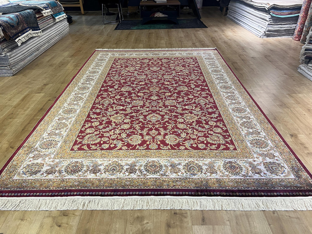 7x10 ft Red Silk Bamboo Rug , Traditional Floral Pattern Classic Carpet