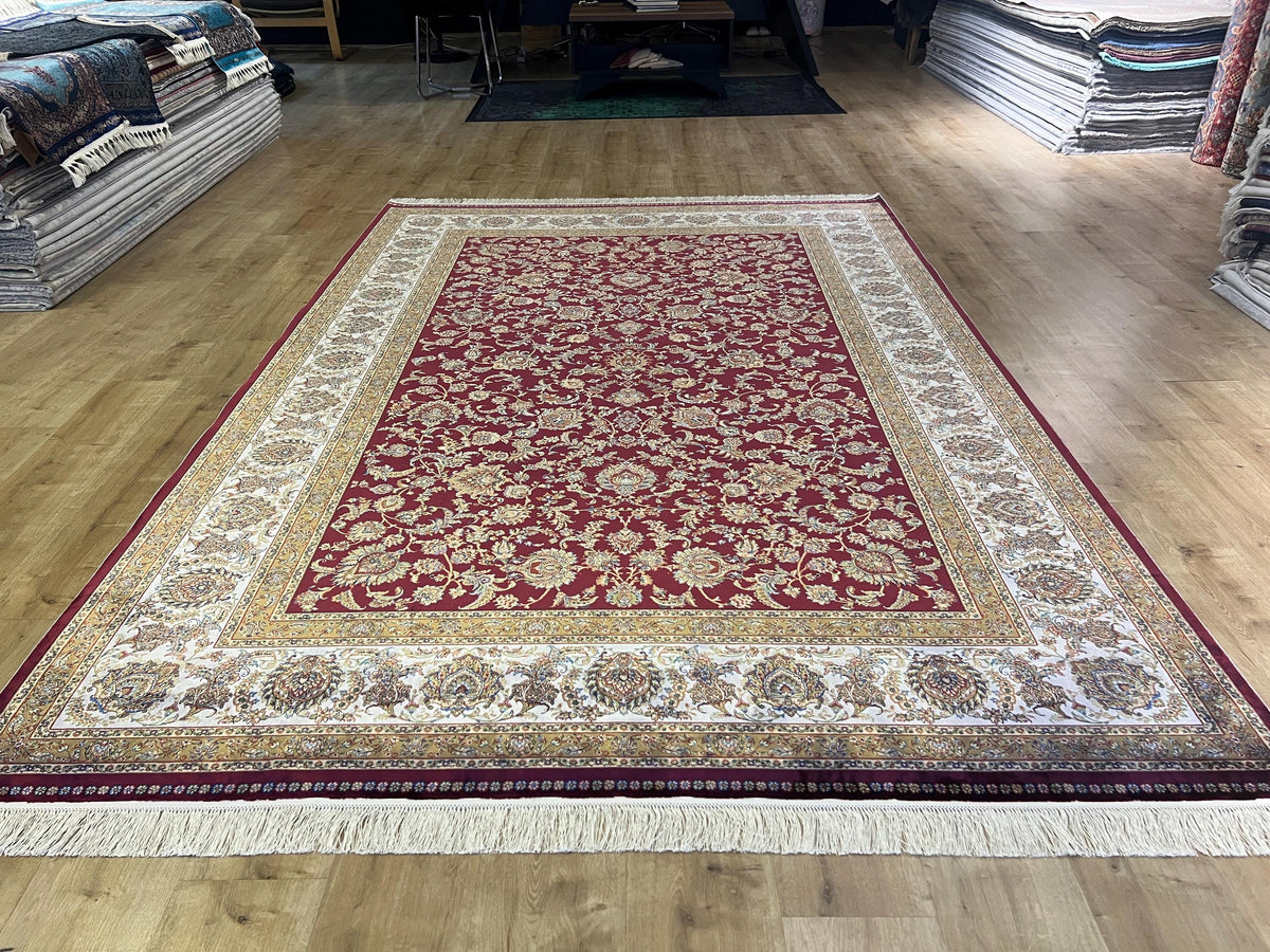 7x10 ft Red Silk Bamboo Rug , Traditional Floral Pattern Classic Carpet