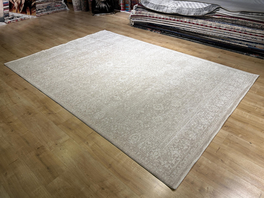 Beige Floral Distressed Bamboo Rug with Traditional Modern Floral Patterns