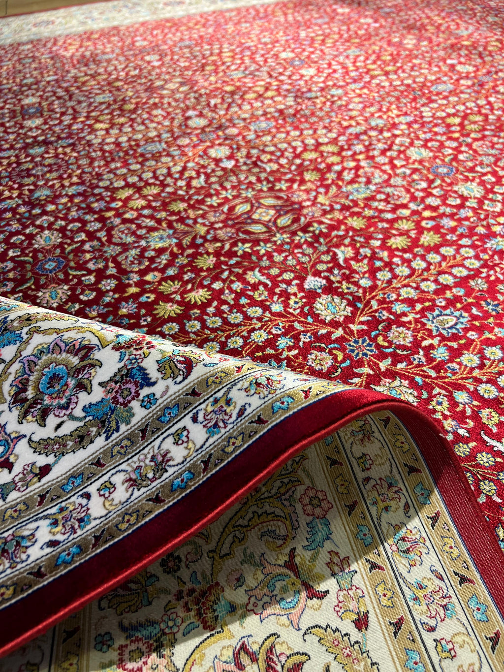 7x10 Red Floral Modal Silk Rug, Turkish Carpet