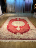 8x11 ft Bamboo Silk Rug, Large Luxury Area Rug with Red Medallion Design