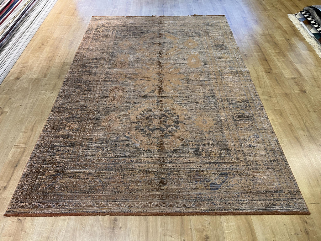 Gray Copper 7x10 Ft Bamboo Rug with Antique Distressed Pattern