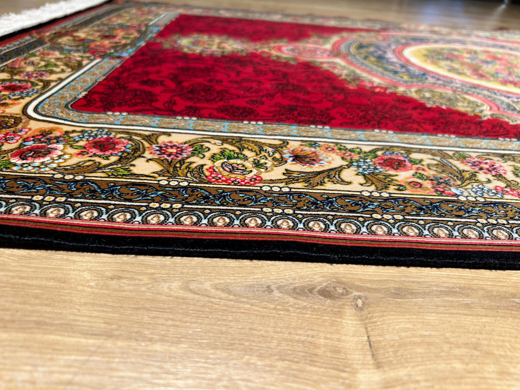 Red Silk Rug, Floral Medallion Design, Classic Silk Carpet