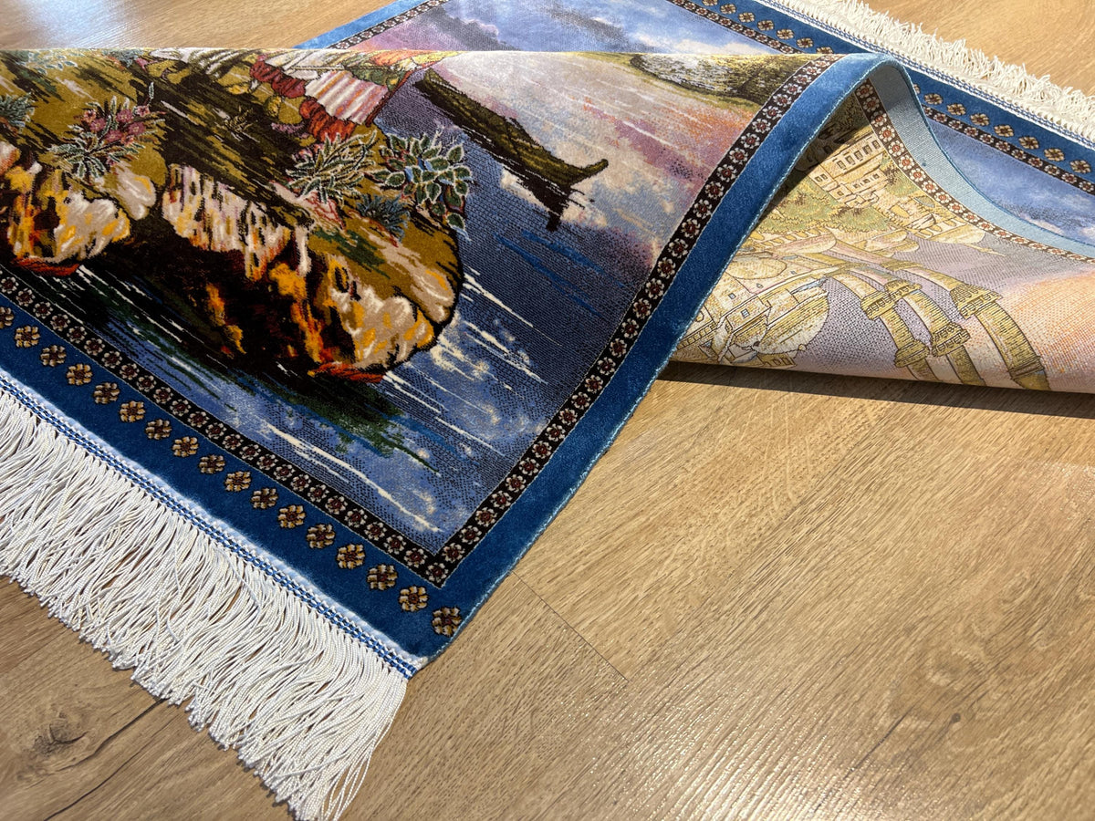 Old Istanbul Landscape Silk Rug, Decorative Table Mat, Tapestry