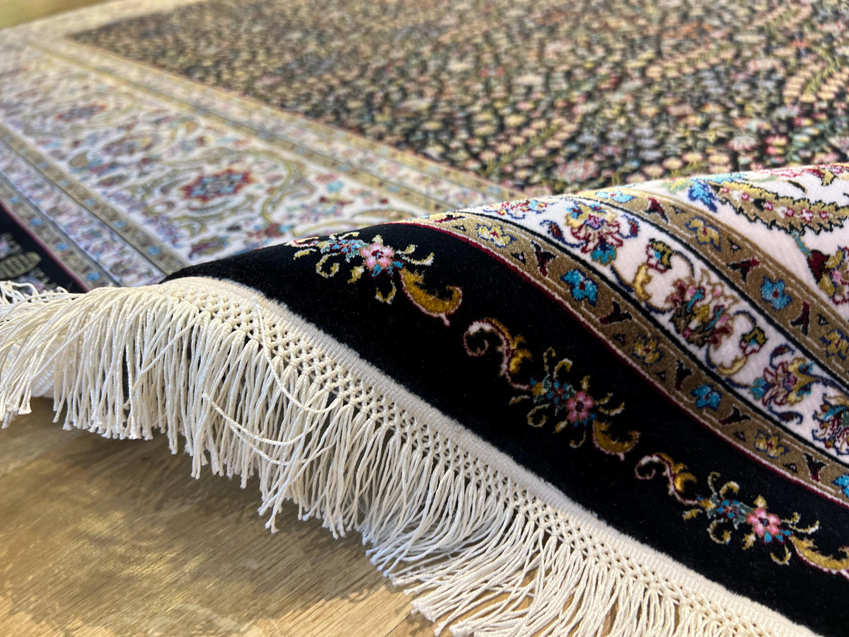 Black Modal Silk Rug 8x11 ft, Traditional Turkish Palace Design