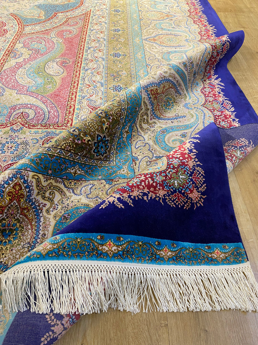 Pink Navy Medallion Design Silk Carpet, Turkish Style Carpet, Luxury Rug