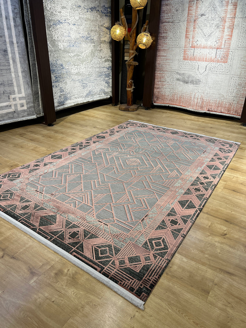 5x8 ft Gray Bronze Geometric Modern Bamboo Area Rug