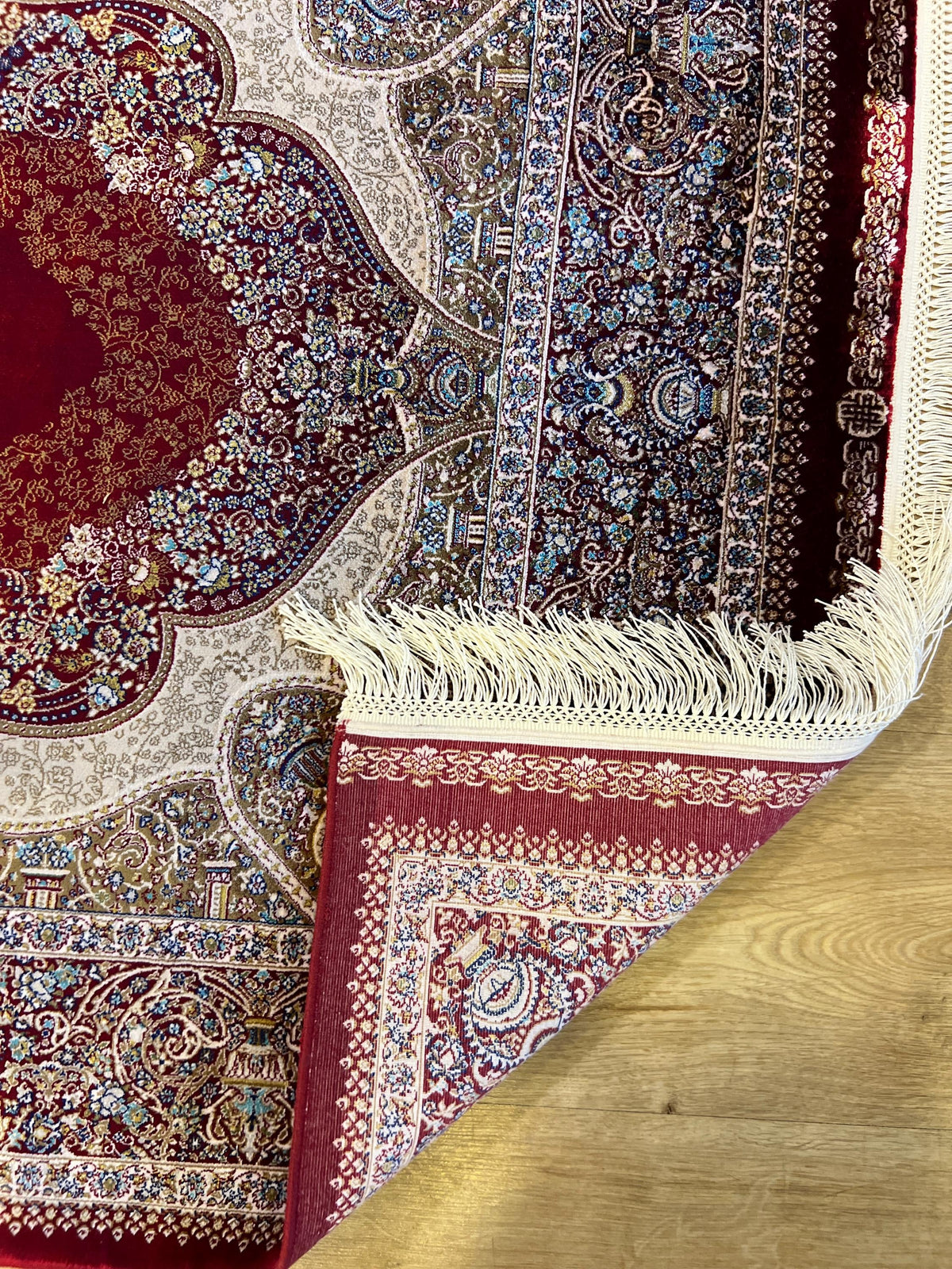 Red Medallion Silk Turkish Rug, Floral Pattern 3x10 ft Runner